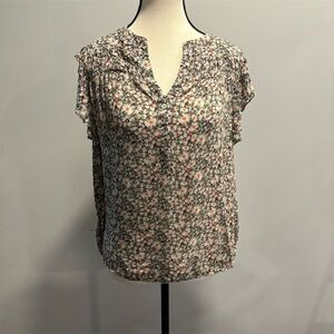 Knox Rose Floral Print Ruffle Sleeve Blouse V-Neck Multicolor Size M